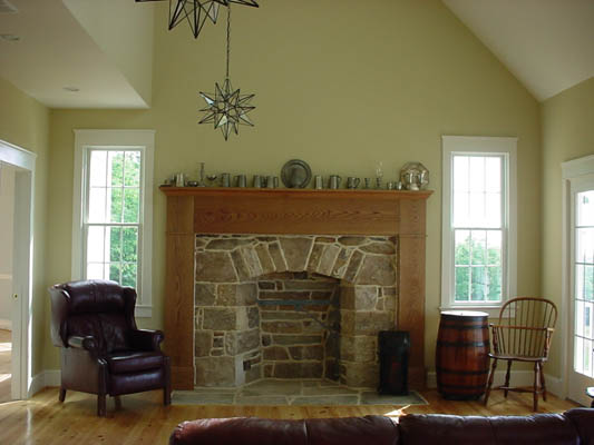 renovated natural stone fireplace
